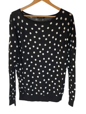 Ann Taylor Black & White Polka Dot Crewneck Sweater